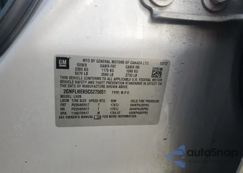 2012 Chevrolet Equinox Lt из США, поврежденный, VIN 2GNFLNEK5C6275651